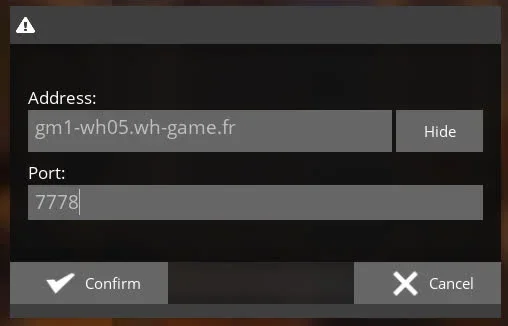 Entering the IP address and port of the Satisfactory server