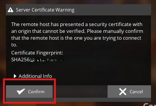 Validating the Satisfactory server security certificate