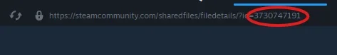 URL containing the Steam Workshop mod identifier