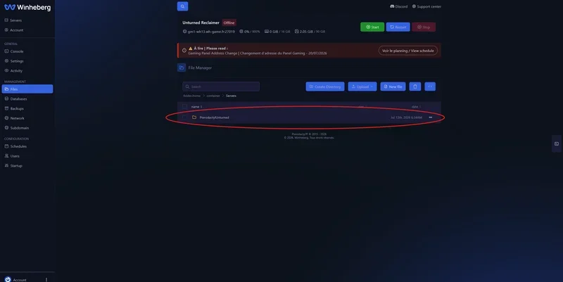 PterodactylUnturned instance folder