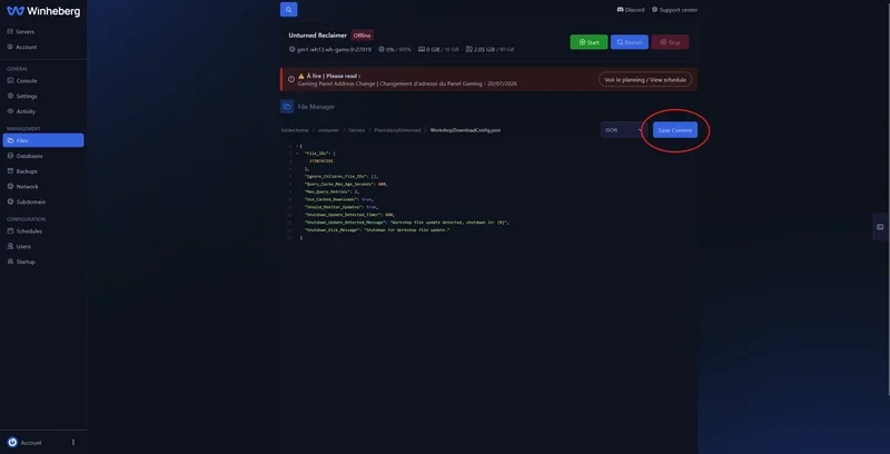 Save button of the configuration file