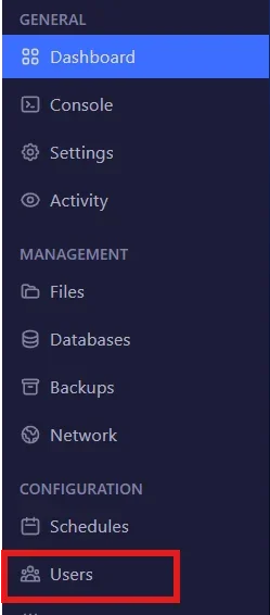 Access to user management in the Configuration menu of the Winheberg gaming panel