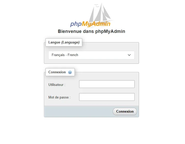 Capture d'écran de la page de connexion phpMyAdmin