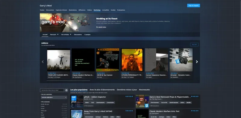 Page du Steam Workshop de Garry's Mod