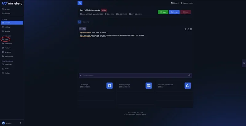 Onglet Settings du serveur Garry's Mod sur le panel