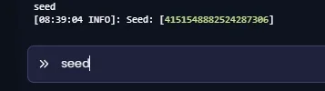 Exécution de la commande seed dans la console du panel gaming Winheberg