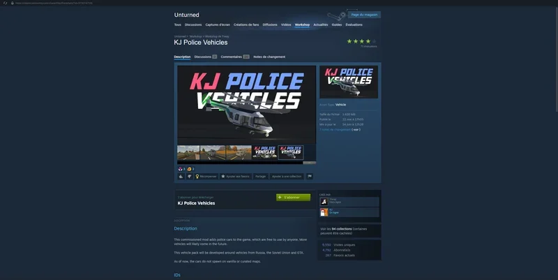 Page d'un mod sur le Steam Workshop d'Unturned