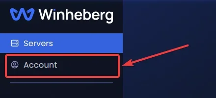 Menu Account dans le menu latéral du panel gaming Winheberg